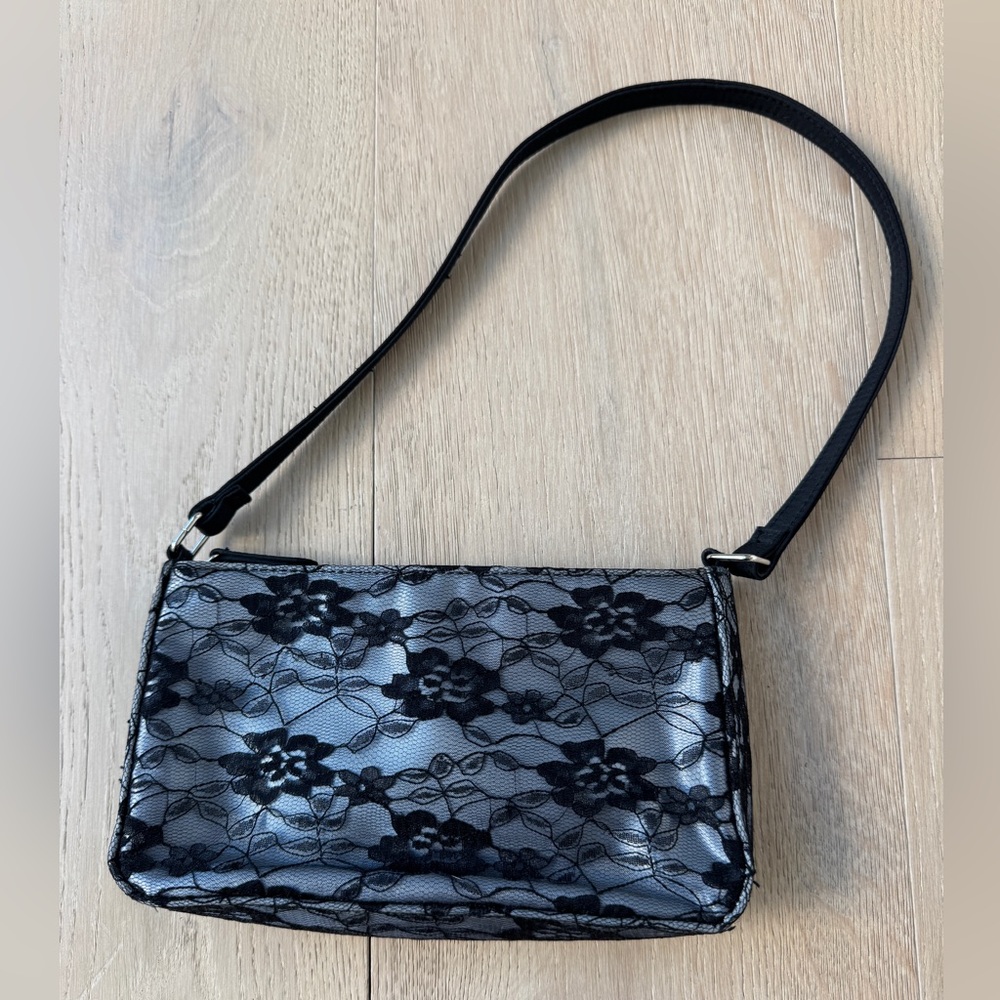 Black and silver lace shoulder bag